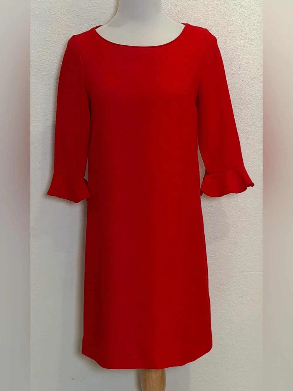 Kate Spade Luna Flare Ruffle Sleeve Dress 8 Red Wool Shift Holiday Office Party